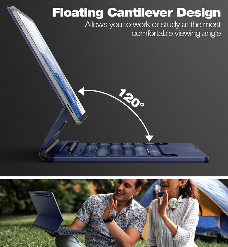 Dexnor for Samsung Galaxy Tab S10+ Plus/S9+ Plus/S9 FE+ Plus/S8+ Plus/S7+ Plus/S7 FE Case with Keyboard 12.4" Floating Cantilever Magnetic Stand Multi-Touch Trackpad Backlit S Pen Holder - Blue - Image 4